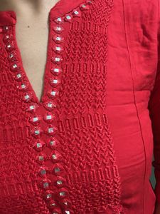 Red Embroidered Kurta