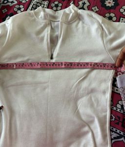 White Ribbed Zip-Up Crop Top