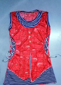 Coral & Stripe Sleeveless Top