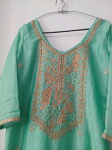 Embroidered Mint Green Kurta Set