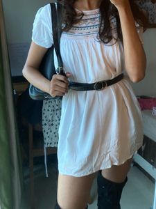 White Embroidered Boho Mini Dress