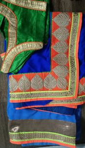 blue shaded saree with heavy border and stitched blouse💙