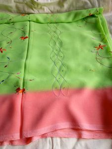 used Vibrant Green &amp; Peach Ombre Saree