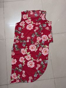 Red Floral Sleeveless Tunic Top