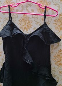 Chic Black Ruffle Spaghetti Strap Top