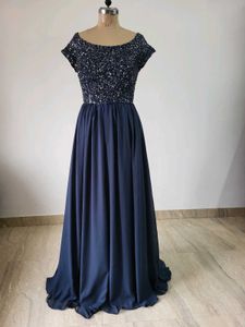 Elegant Navy Sequin Embellished Gown