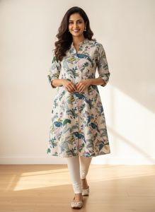 Floral Print Cotton Dress/Kurta