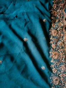 Elegant Teal Embroidered Saree