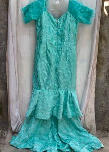 Elegant Teal Brocade Gown