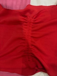 Chic Red Ruched Tunic Top