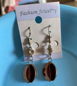 Brown Enamel Drop Earrings with Stone