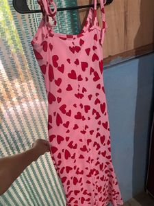 Pink Heart Print Midi Dress