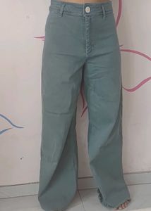 Wide Leg Denim Jeans rusty green