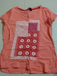 Women's Peach Patchwork T-Shirt