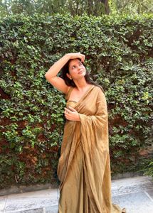 Elegant Olive Green Saree with blouse-Stitched