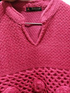 Pink Color Woolen Long Sweater
