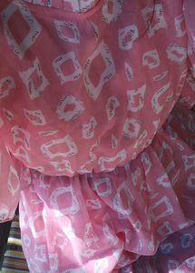 Charming Pink Dress Material with White Print