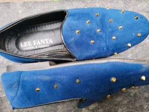 Party Wear Blue Velvet Slip Ons