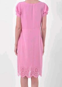 Chic Pink Midi Dress with Cutout Hem