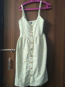 Light Green Leaf Print Button-Front Dress