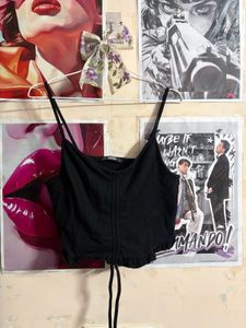 Black Ruched Drawstring Cami Top
