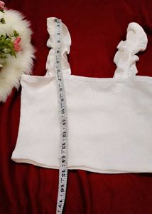 White Ribbed Crop Top with Ruffle Straps