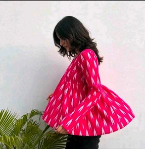 Vibrant Pink Ikat Print Peplum Top