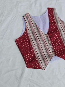 Handmade  Red &amp; Cream Patterned Vest Top