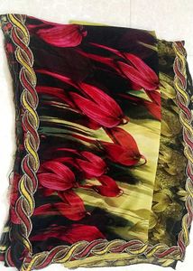 Floral Print Saree with Embellished Border
