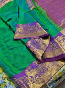 Green With Purple And Grey Withpink Silk Sarees