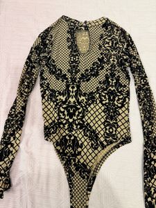 Black &amp; Cream Damask Print Bodysuit