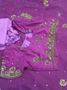 Beautiful Embroidered Purple Saree