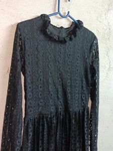 Stylish Lace Long Sleeve Mini-Dress Black 🖤