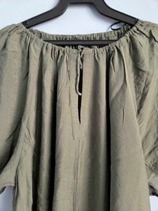 Olive Green Relaxed Fit Midi Dress H&amp;M