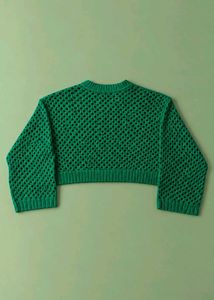 EMERALD GREEN OPEN KNIT CROPPED SWEATER