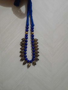 Blue Beaded Necklace with Antique Pendant