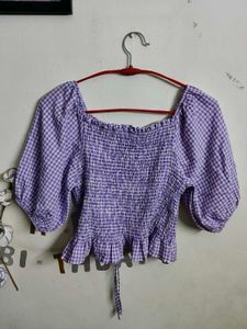 🌸 Lilac Gingham Smocked Puff Sleeve Top 💜