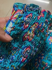 Blue Floral Smocked Bikini Top