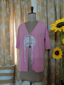 Pink Embroidered Open Kurta