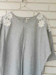Imported Grey Top with Lace Flower Detail