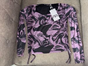 Zara new purple black print top