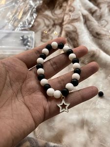 Black &amp; White matte Beaded Bracelet with star char