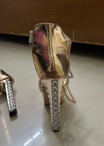 6 inches Metallic  Heels with Rhinestone A