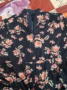 Chic Floral Print Collared Shirt  a line frock