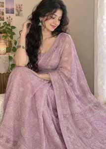 Elegant Lavender Floral Saree