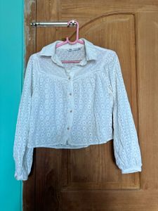 Zara White Embroidered Blouse