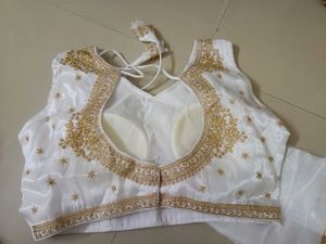 Elegant White &amp; Gold Embroidered Blouse
