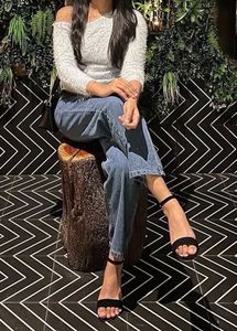 Fluffy Light Blue Off-Shoulder Sweater