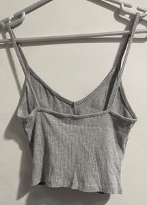 Ribbed Grey Spaghetti Strap Crop Top
