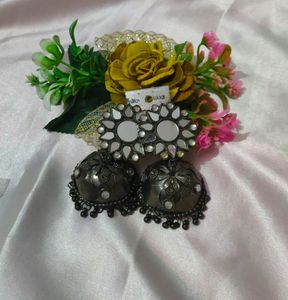Original Black Polish Mirror Jhumke